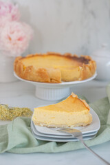 sweet home made vanilla cheesecake with elderflower