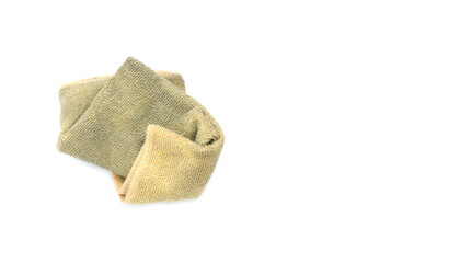  Old dirty torn rag isolated on white background. Cleaning rag.