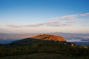 Beautiful mountains landscape. Sunrise on Phu Chi Fa, North Thailand.