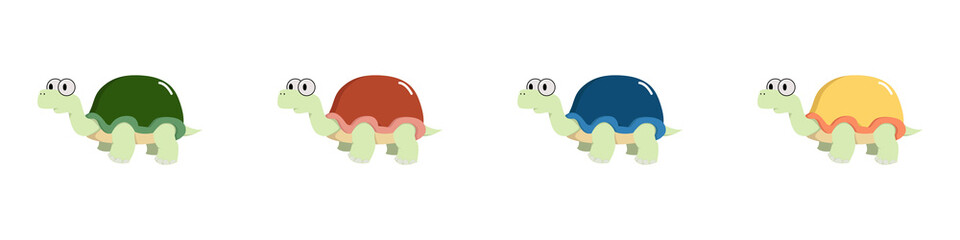 Cute Colorful Tortoise Cartoon Character. Vector Illustration of Colorful Turtle Isolated on White Background.