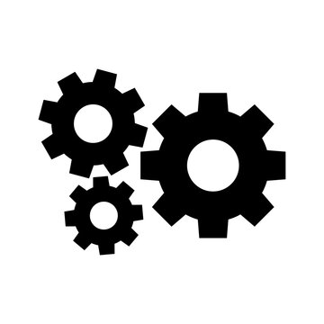 circle cog black for mechanization icon isolated on white, gear symbol for button black icon for progress web, simple circle cog shape for engineering mechanism, machinery industrial technology sign