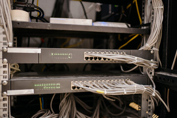 network hub and patch cables in a patch