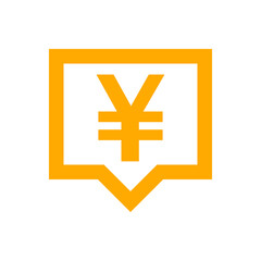 yen currency symbol in speech bubble square shape for icon, orange yen money for app symbol isolated on white, currency digital yen icon for financial concept