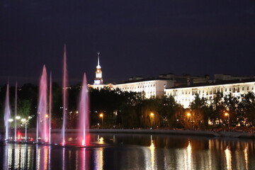 Fototapeta premium bright firework in river during Independence Day celebration