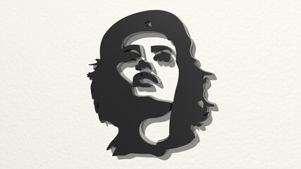 GIRL from a perspective on the wall. A thick sculpture made of metallic materials of 3D rendering. beautiful and background