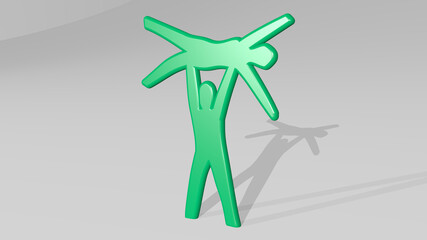 dancers stand with shadow. 3D illustration of metallic sculpture over a white background with mild texture. editorial and dancing