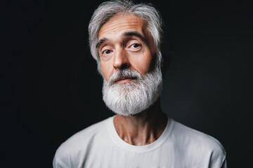 Studio portrait of handsome senior man with gray beard.