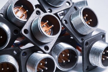 Obraz na płótnie Canvas Close-up blurry metal sockets for plugs