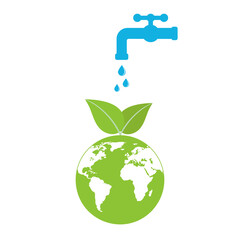 symbol of ecology. Image of the water of the planet. Image of the earth with a tap on a white background