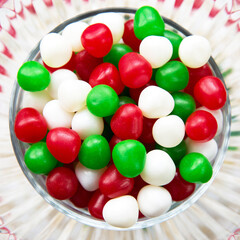 Christmas colored candy bowl white green red