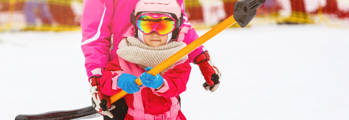 Skiing, little skier in ski school