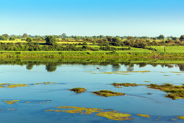 Scenic view of holy river Narmada at Sardar Nagar, Madhya Pradesh, India.