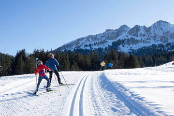 Fototapeta na wymiar Ski de fond dans les Alpes