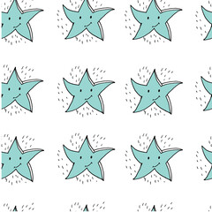 Summer pattern with starfish. Isolated drawing. Suitable for use on fabrics and printing.