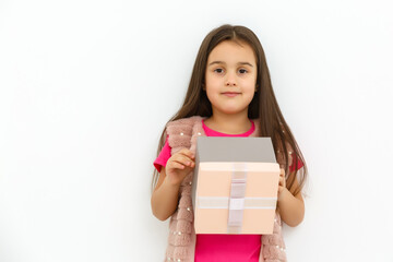 Little girl with gift background
