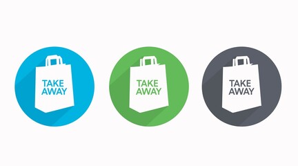 Vector Different Colors Take away bag icon set.  Paper bag sign set.