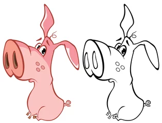 Gordijnen Vectorillustratie van een Cute Cartoon karakter varken voor je ontwerp en computerspel. Kleurboek overzichtsset © liusa