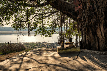 An old shiva linga on a river bank of Narmada at Bandrabhan, Madhya Pradesh, India.