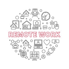 Fototapeta premium Vector Remote Work concept simple round illustration in outline style