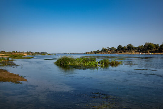 Scenic view of holy river Narmada at Babri, Madhya Pradesh, India.