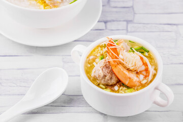 Shrimp porridge white bowl