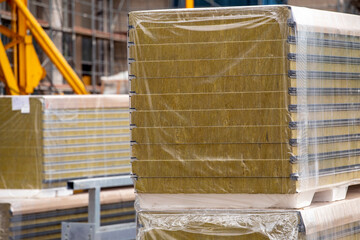 Insulation sandwich panels at the construction site