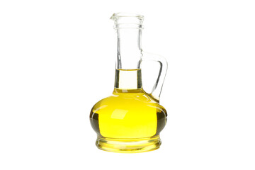 Glass bottle of sunflower oil isolated on white background