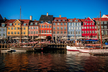 Naklejka premium Embankment Nyhavn in the old town of Copenhagen.