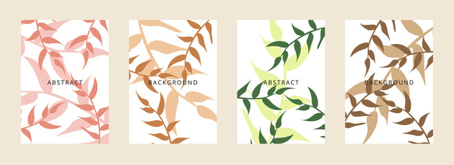 Fototapeta na wymiar Social media banners, a beautiful leaf, and flower set of social media post templates with minimal abstract organic shapes composition can be used also card, cover, Vector illustration.