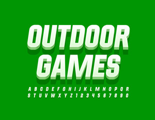 Vector activity sign Outdoor Games with 3D Modern Font. White Alphabet Letters and Numbers