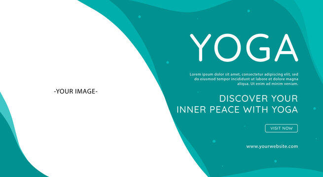 Yoga banner template for class with abstract green color design. With frame for yoga photo
