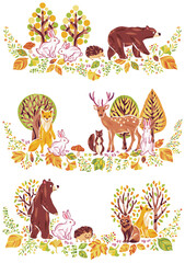 秋の紅葉や動物　イラストセット