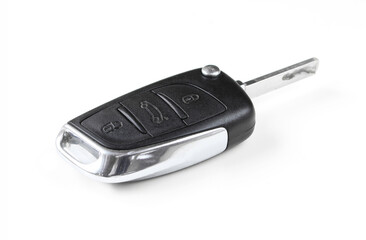 Car key isolated on white background. 
Made of Silver and plastic
