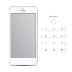 Realistic, modern, smart phone collection with apps on isolated background.