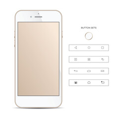 Realistic, modern, smart phone collection with apps on isolated background.