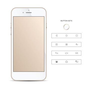 Realistic, modern, smart phone collection with apps on isolated background.