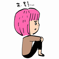 ピンク色の髪の女性の横顔