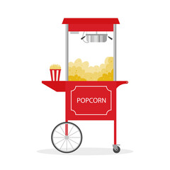 Cartoon Popcorn cart, street food.