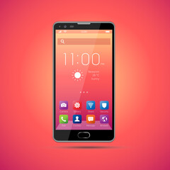 Realistic, modern, smart phone collection with apps on isolated background.