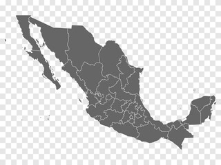 Blank map Mexico. Map of Mexico with the provinces. High quality map of  Mexico on gray for your web site design, logo, app. Mexican United States. EPS10. © katarinanh