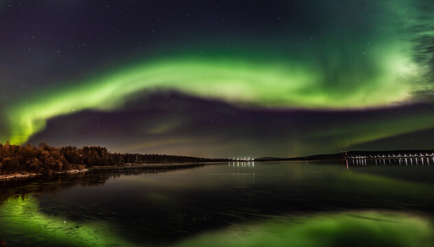 aurora over the river