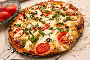pizza with tomato and basil