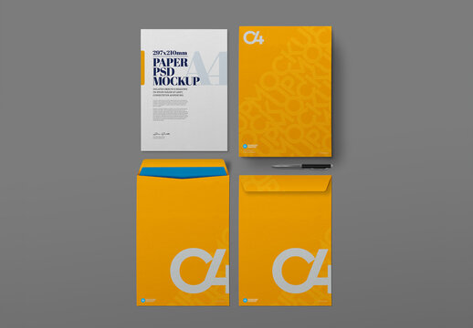 A4 Paper and C4 Envelopes Mockup
