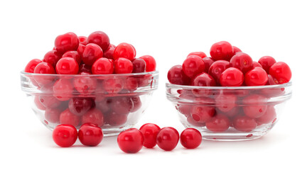 Fresh cherry fruits in a glass bowl.