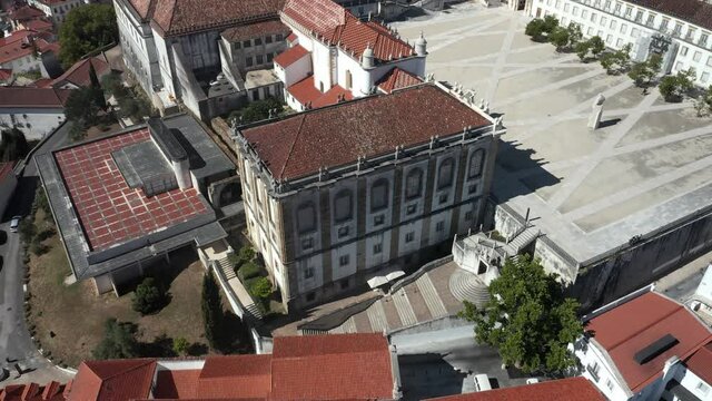 Joanina Library building exterior aerial view, on the top of the Coimbra hill