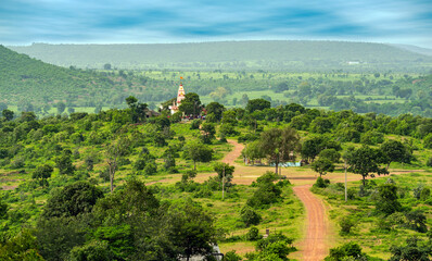 Fototapeta na wymiar Beautiful view of Green Valley, View from Narsinghgarh Fort,Narsinghgarh (near Bhopal), Madhya Pradesh, India.