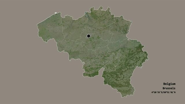 Luxembourg, province of Belgium, with its capital, localized, outlined and zoomed with informative overlays on a satellite map in the Stereographic projection. Animation 3D