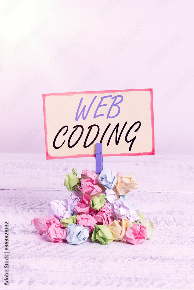 Poster writing note showing web coding. business concept for a system of symbols and rules used to represen