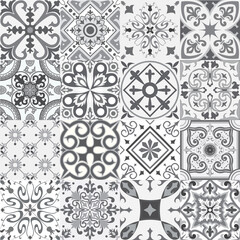 Set of tiles in portuguese, spanish, italian style in grey. For wallpaper, backgrounds, decoration for your design, ceramic, page fill and more. - 363928164