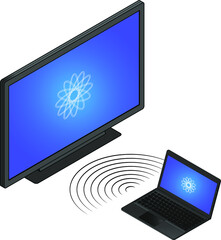 Laptop with a wireless display connection to a television.